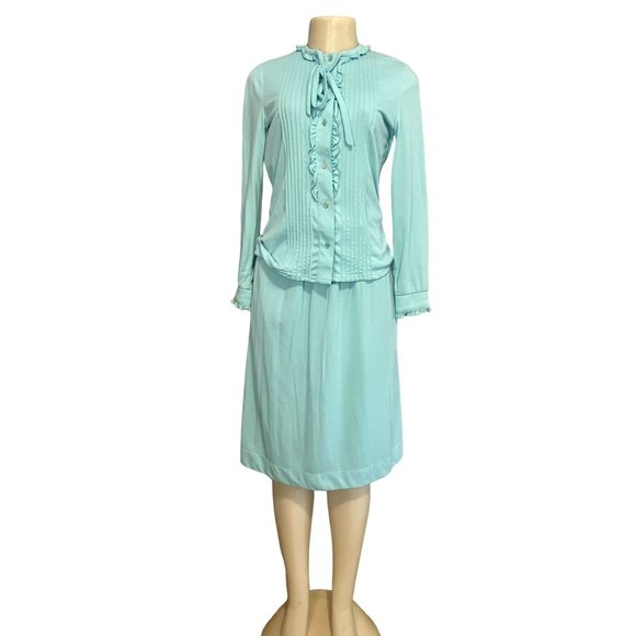 Vintage Blouse & Skirt set by Butte Knit of in Light Blue Size S 3 pieces 1970s. - Picture 1 of 10